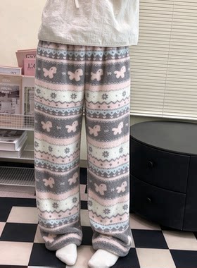 加厚珊瑚绒费尔岛睡裤女可外穿