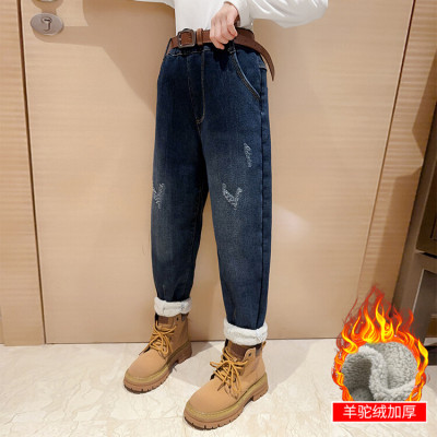 长裤牛仔加绒裤羊羔绒女童裤子