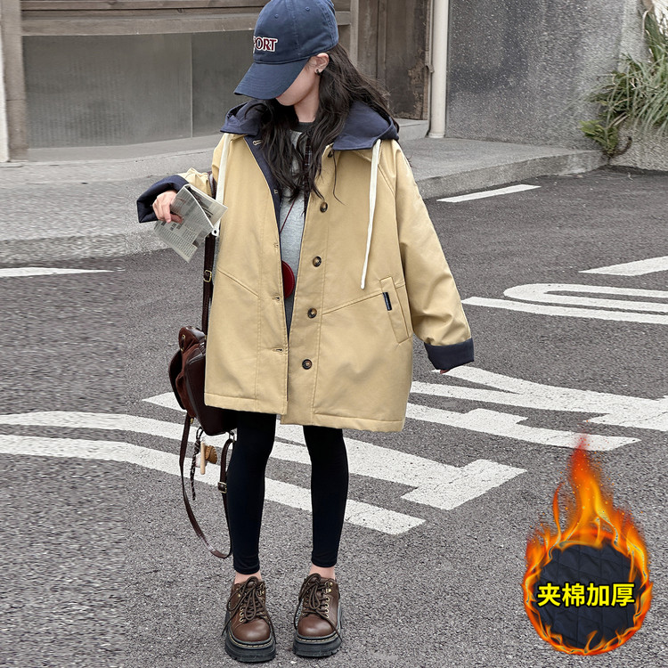 女童夹棉风衣外套中长款洋气时尚