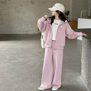 女童卫衣套装外套连帽春款纯棉休闲运动装2025新款中大童洋气儿童