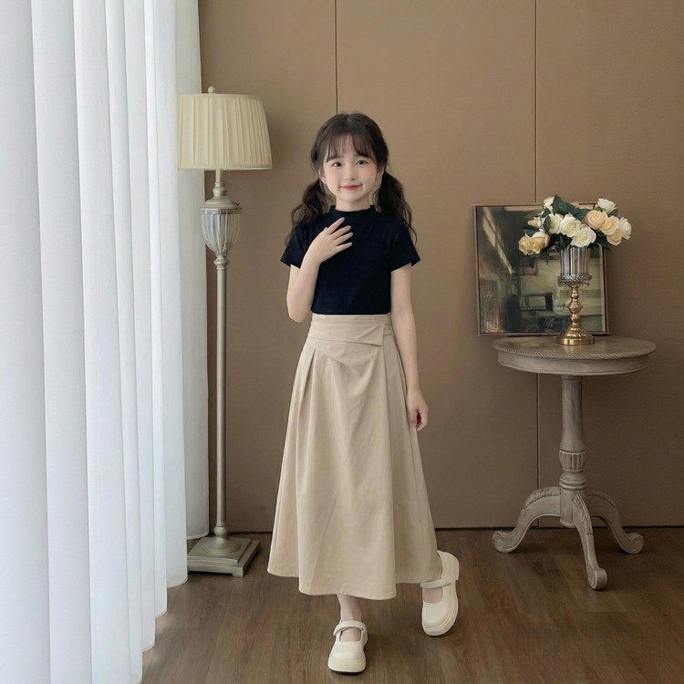女童夏季韩系套装短袖T恤简约穿搭半身裙两件套2026新款女孩大童