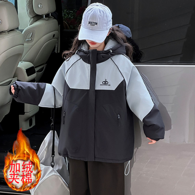 女童兔毛内胆加厚冲锋衣保暖棉衣