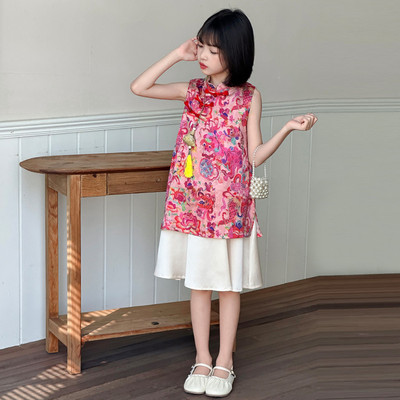 女童无袖国风连衣裙假两件新中式