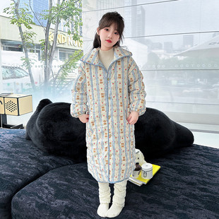 女童睡袍冬季夹棉加绒加厚长款保暖2025新款家居服中大童洋气外套