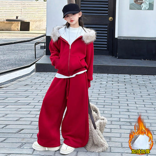 女童冬季卫衣套装加绒加厚中大童