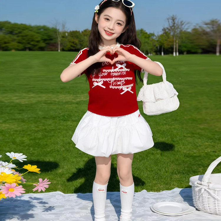 女童短袖套装夏季薄款花苞裤2026新款韩版洋气时尚中大童两件套潮