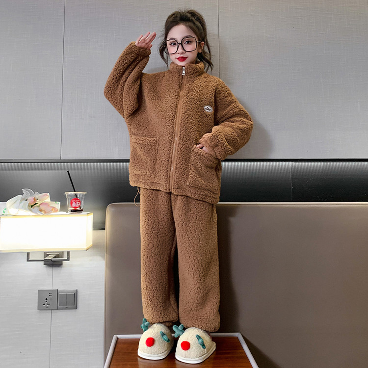 女童家居服睡衣套装法兰绒厚冬装