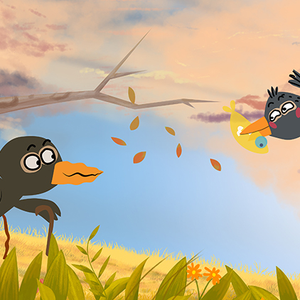 高清led大屏幕舞台背景乌鸦反哺感恩父母卡通儿童孝虚拟静态图片