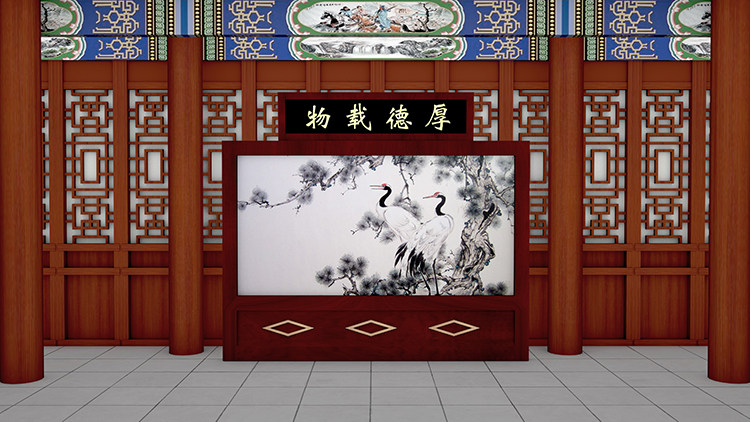 古代屏风彩绘戏曲古典古代中式中国风戏曲松鹤厚德载物高大屏图片