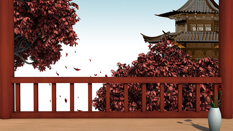 古风亭台楼阁中国风红色花瓶高清led大屏幕舞台背景虚拟静态图片