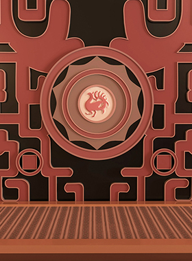 古代戏曲君王宫殿不规则花纹兽纹高清LED大屏幕舞台背景虚拟图片