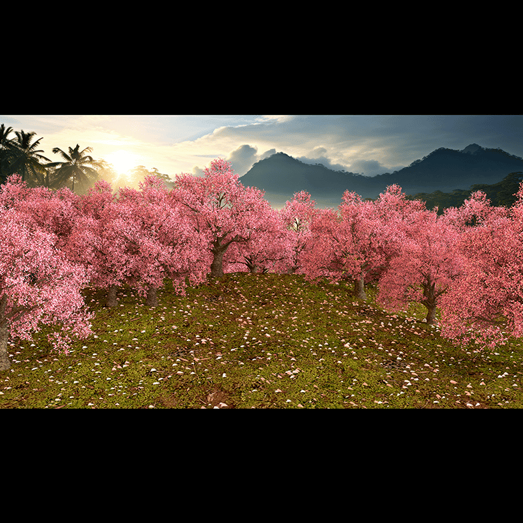 桃花园林山花瓣唯美风景桃林高清LED大屏幕舞台背景虚拟静态图片