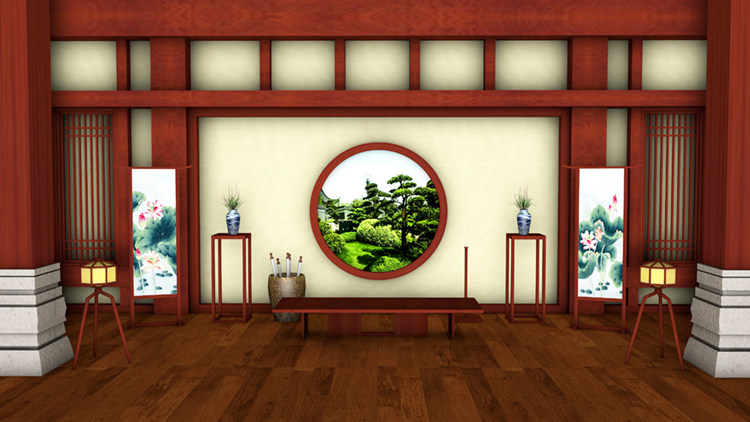 古代小姐房间画房书房木质小屋戏曲高清led大屏幕舞台背景图片
