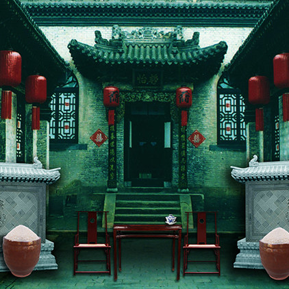 古建筑古风小院子古代牌坊石米缸瓮古桌椅小院复古led大屏幕图片