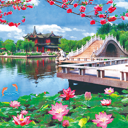 高清led舞台剧话剧背景美丽风景仙鹤戏曲唯美山水静态jpg图片背景