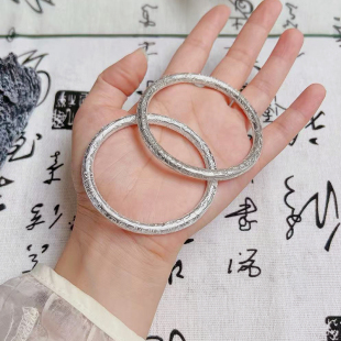 航达银匠 足银999实心闭口圆棍吉言银手镯男女款吉言银镯子银手环