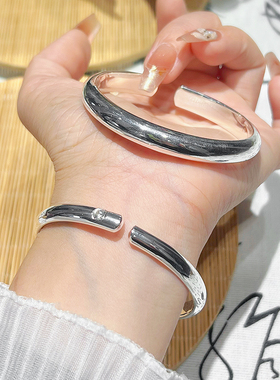 航达银匠 999足银手镯女光面开口实心简约泥鳅背贵妃银镯子银手环