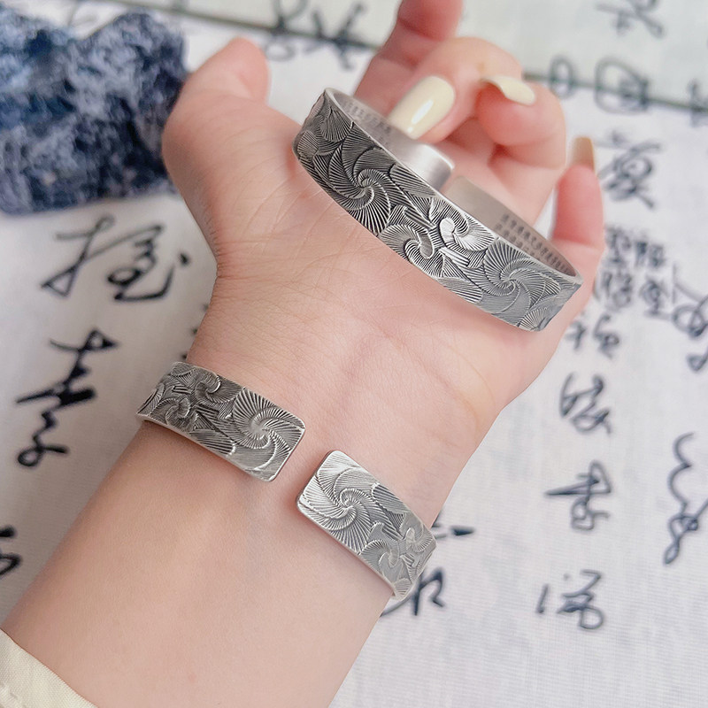 航达银匠 足银999实心开口心经银手镯男女款银镯子复古银手环镯子,饰品/流行首饰/时尚饰品新,手镯,淘宝优惠券,粉丝福利购,淘宝优惠卷