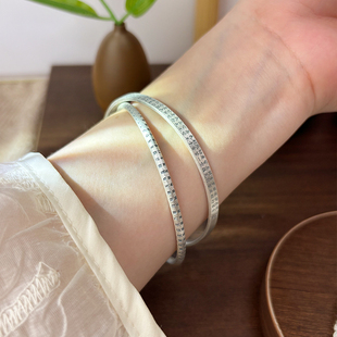 航达银匠 足银999实心闭口心经银手镯双环银镯子男女款复古银镯子