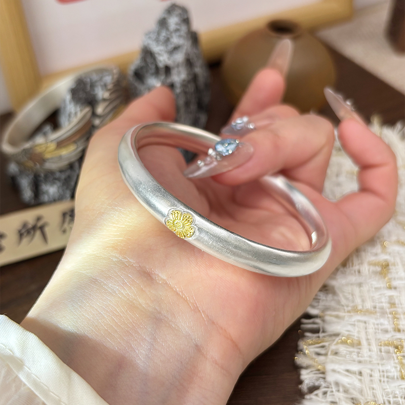 航达银匠梅花足银999实心开口