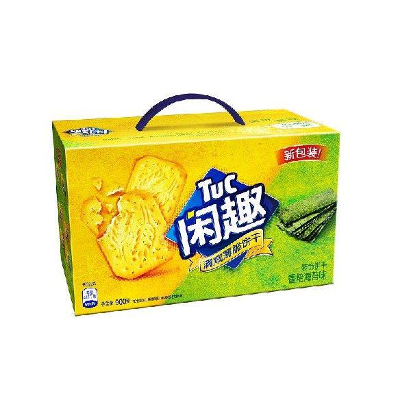 闲趣香焙海苔味薄脆饼干咸香零食带提手礼盒装900g(包装随机发