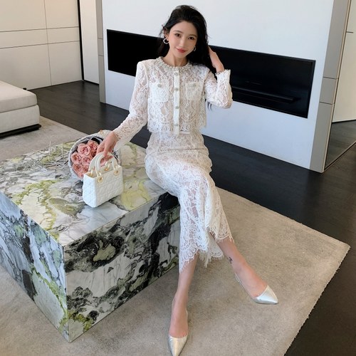 高级感法式小香风蕾丝时尚套装
