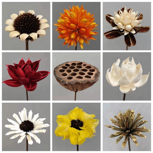 荷花手工艺术组合干花装饰花落地摆设客厅玄关中式插花艺