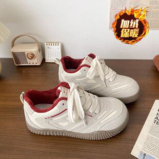 2026新 保暖复古面包板鞋 青岛福客来源头工厂加绒厚底小白鞋 女冬季