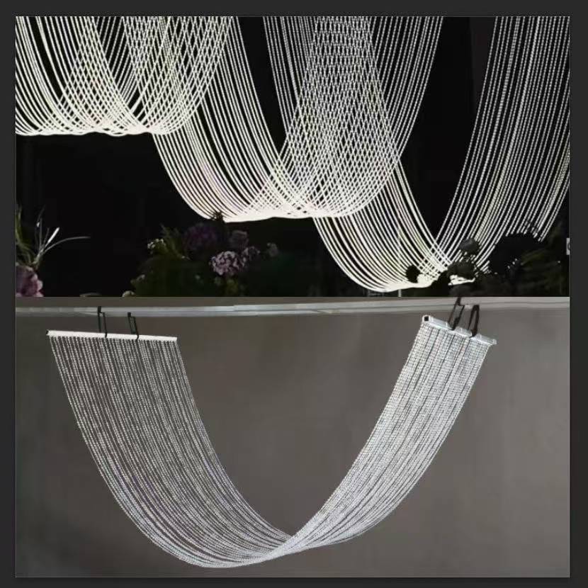 亚克力水晶空中装饰酒店婚庆飞碟珠吊顶路引吊顶帘子婚礼珠链流苏