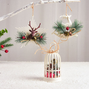 圣诞节装饰创意麋鹿松枝铃铛鸟笼挂件DIY花环圣诞树装扮配饰布置