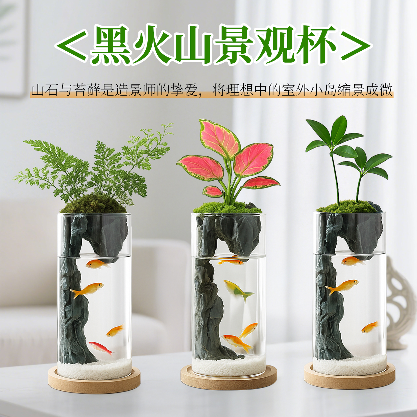 竹柏苔藓微景观室内盆栽生态瓶小鱼缸办公桌面绿植懒人好养送礼物