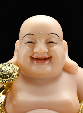 汉白玉石黄玉镶金笑佛大