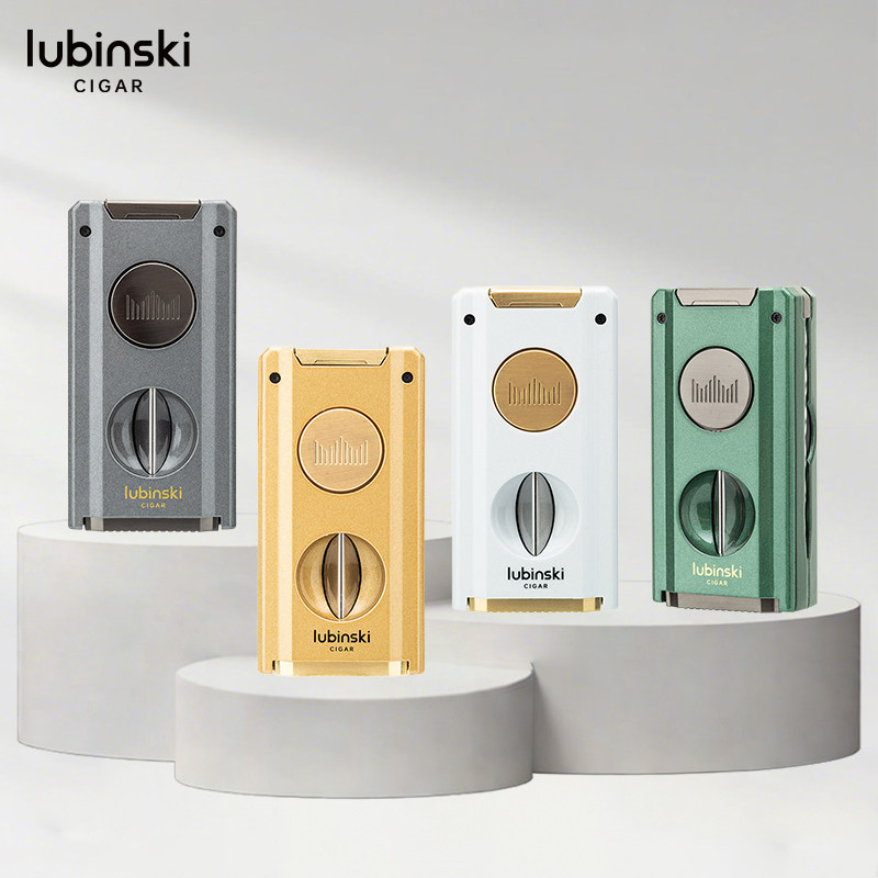 LUBINSKI雪茄打火机金属多功能双直冲带烟托自动V剪刀开孔器通针