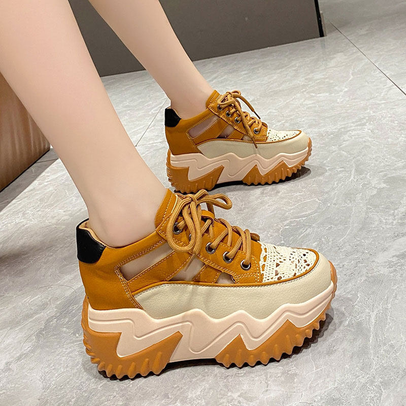 2025夏季新款8cm内增高女鞋厚底高跟老爹鞋女百搭镂空运动休闲鞋
