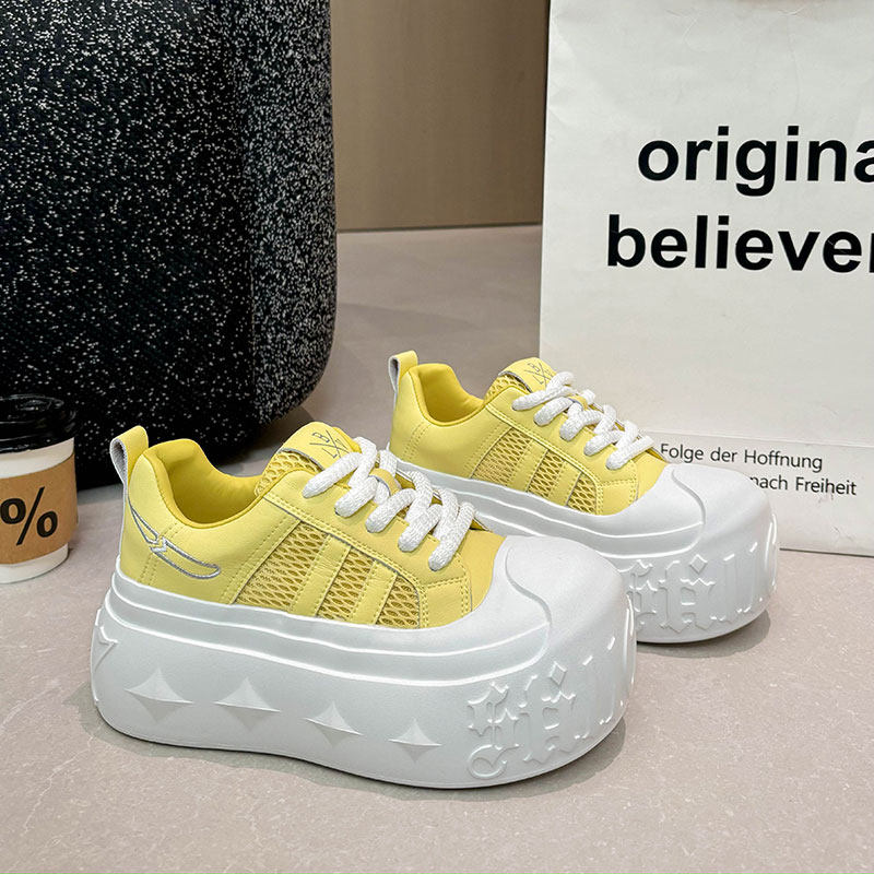 2026春季新款8cm内增高女鞋厚底透气小白鞋百搭面包鞋运动休闲鞋