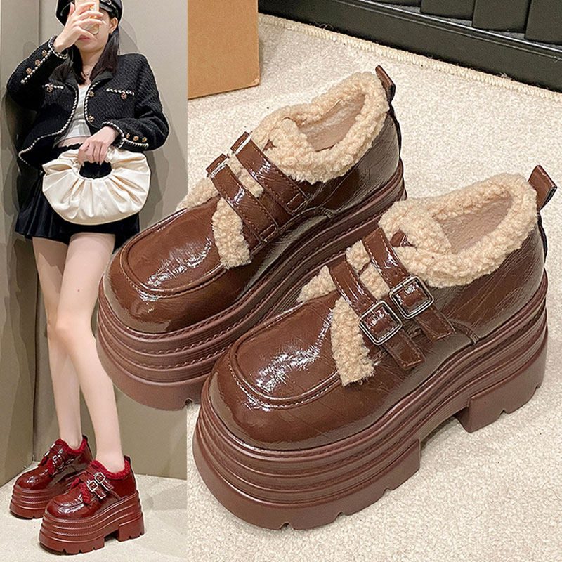 2025冬季新款10cm内增高女鞋厚底加绒松糕小皮鞋女百搭乐福鞋棉鞋,女鞋,浅口单鞋,淘宝优惠券,粉丝福利购,淘宝优惠卷