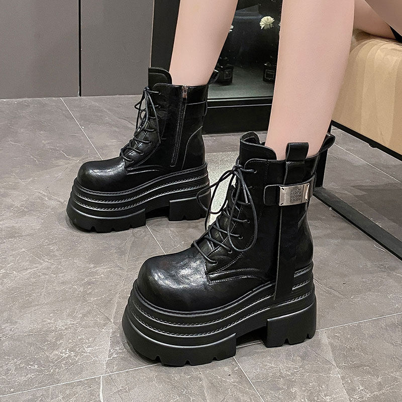 2025冬季新款10cm内增高加绒厚底马丁靴百搭显瘦保暖短靴高跟棉靴