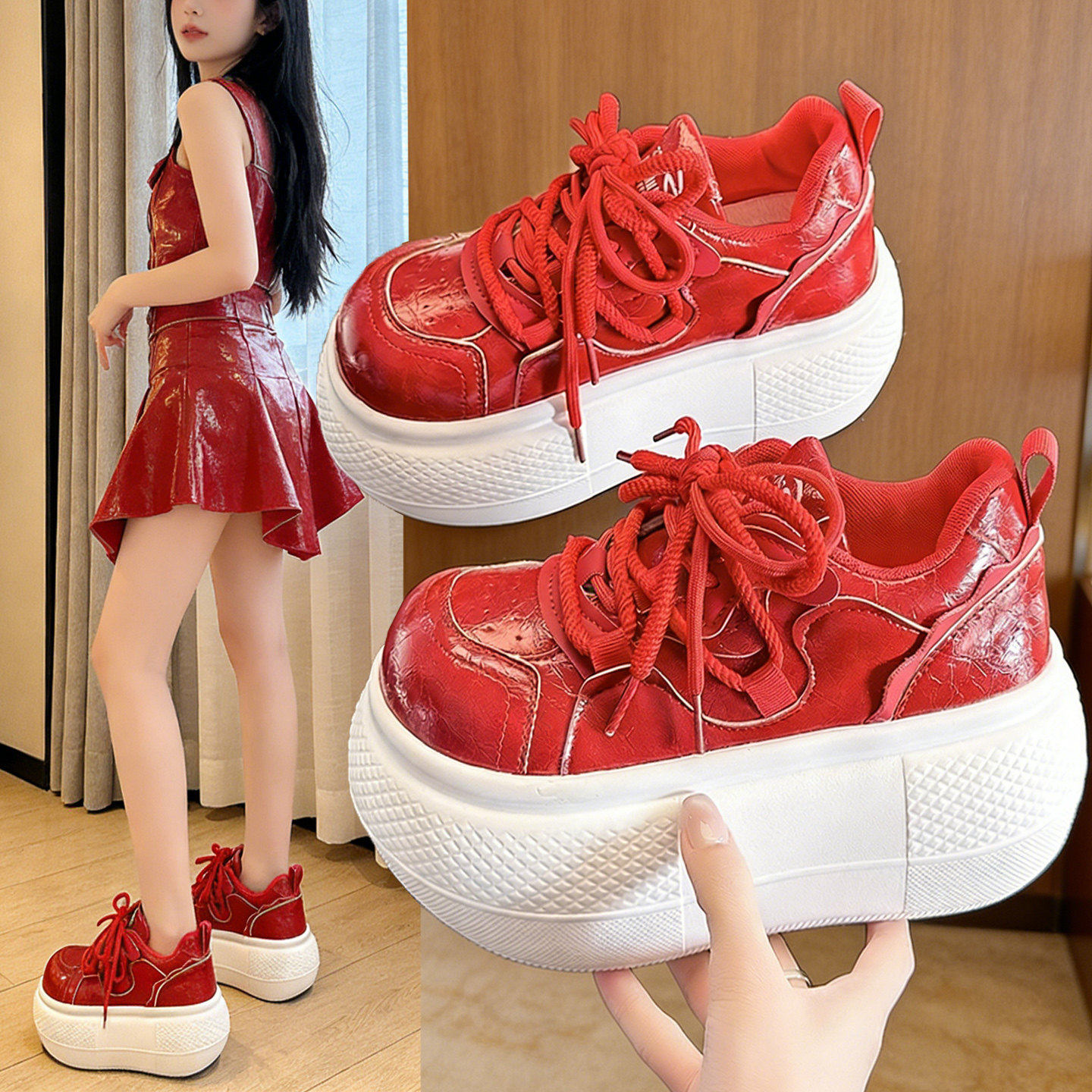 2026春季新款8cm内增高女鞋厚底小个子丑萌大头鞋百搭运动休闲鞋