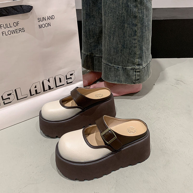 2025春新款8cm内增高拖鞋厚底玛丽珍配裙子包头拖鞋百搭勃肯拖鞋