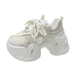 2026春季新款8cm内增高女鞋厚底透气老爹鞋女百搭高跟运动休闲鞋