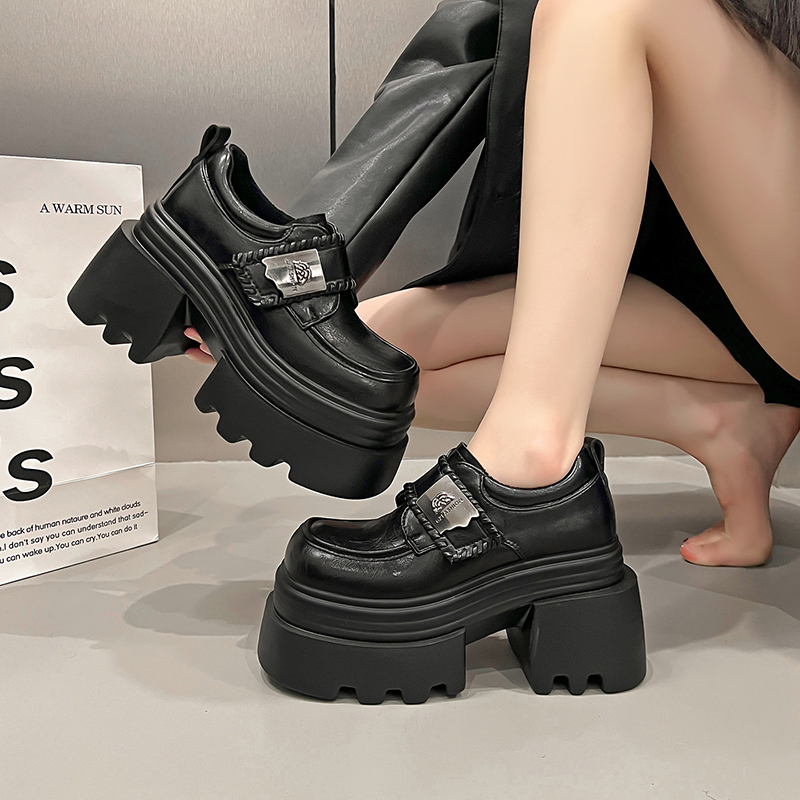 10cm内增高厚底加绒小皮鞋