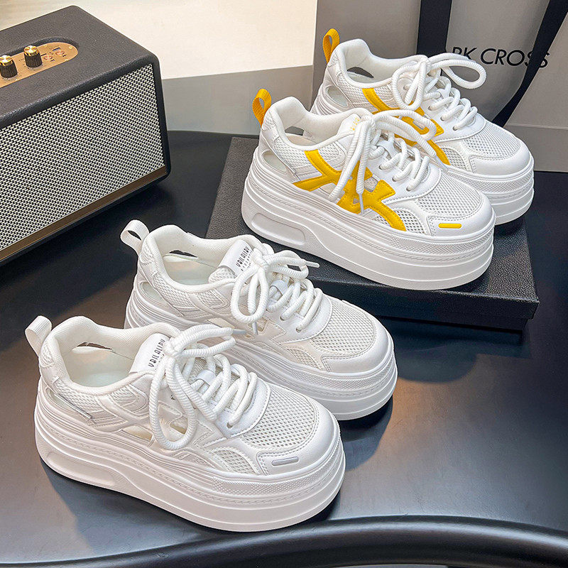 8cm内增高女鞋2025夏季新款厚底高跟透气镂空运动休闲鞋松糕板鞋