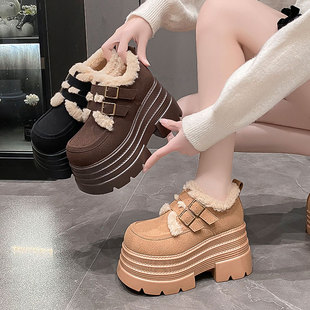 毛毛保暖雪地靴 厚底小个子加绒松糕棉鞋 2025冬新款 10cm内增高女鞋