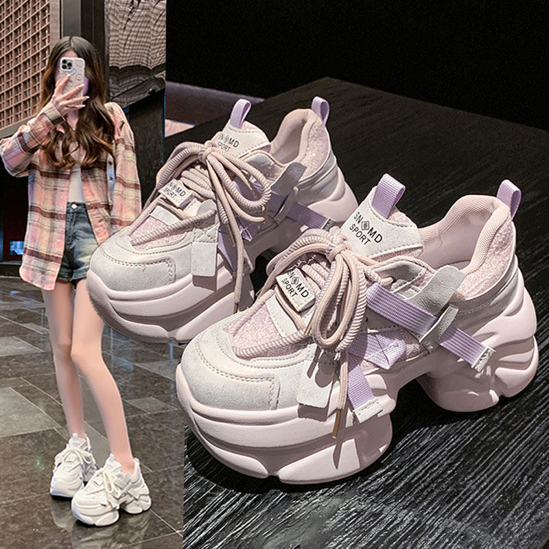 2025夏季新款8cm内增高女鞋厚底透气老爹鞋女百搭高跟运动休闲鞋