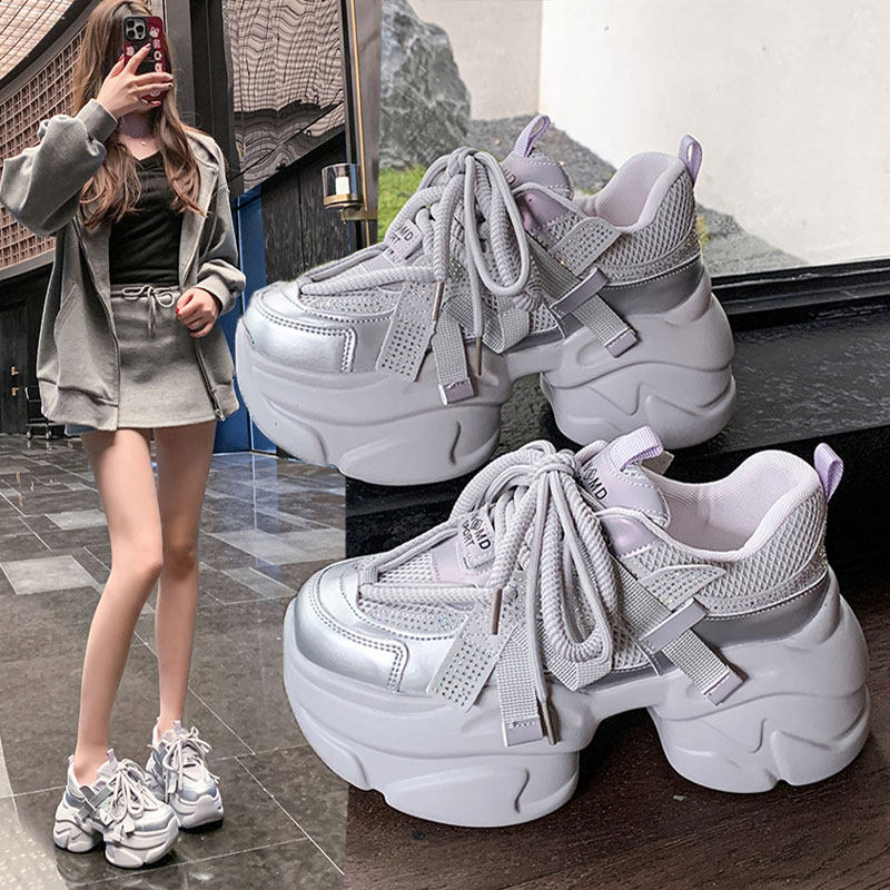 2026春季新款8cm内增高女鞋厚底小个子老爹鞋百搭透气运动休闲鞋