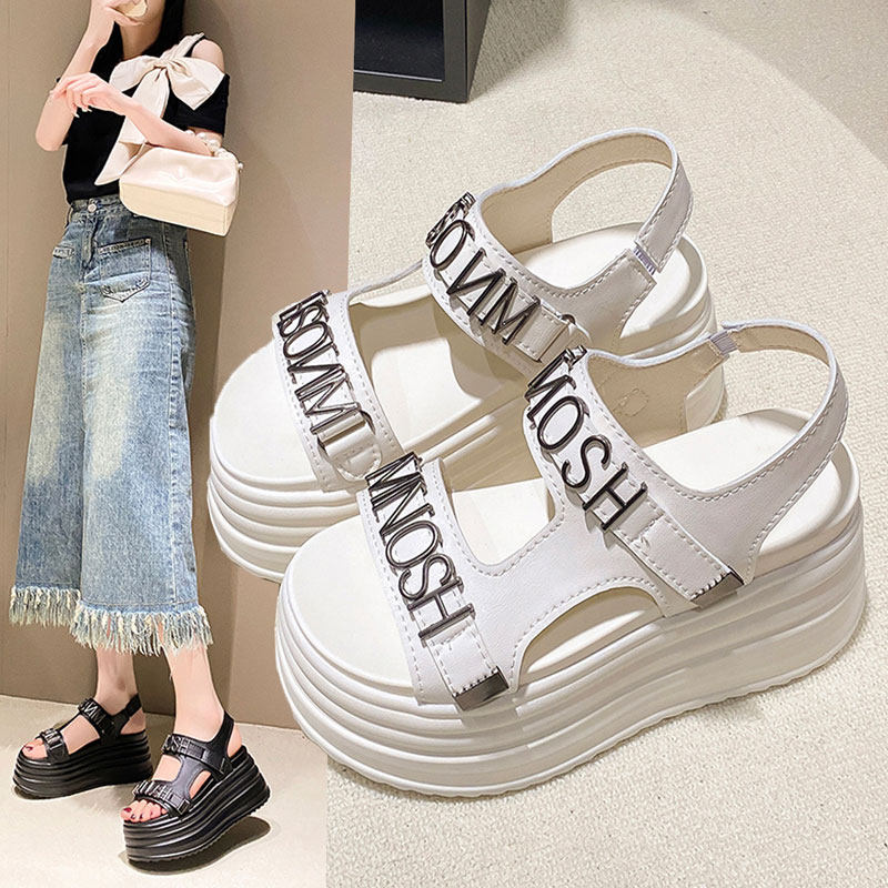 2025夏季新款8cm内增高凉鞋厚底高跟运动凉鞋女百搭松糕休闲凉鞋