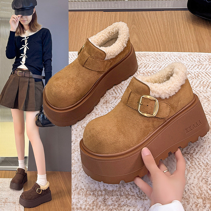 2025冬季新款7cm内增高女鞋厚底加绒勃肯棉鞋女百搭雪地靴乐福鞋