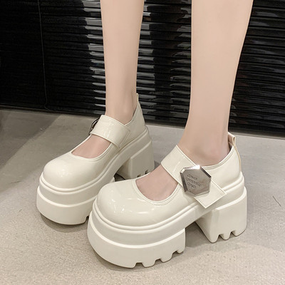 10cm内增高厚底高跟玛丽珍小皮鞋