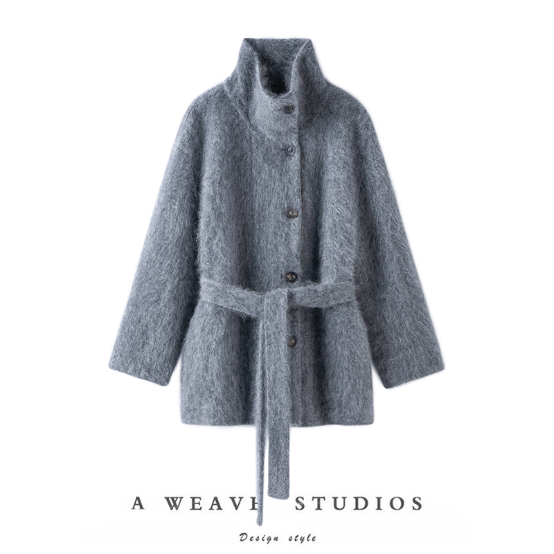 韩版梭织立领大衣单排扣外套