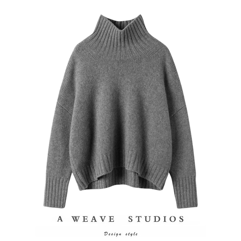 软糯轻奢百搭！灰色高领羊绒衫女慵懒风廓形针织毛衣2025款